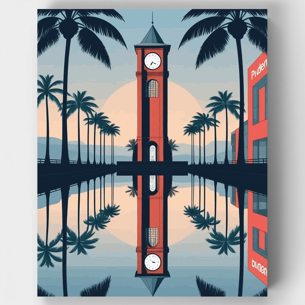 Tropical Clock Tower Sunset - Paint by Numbers Kit