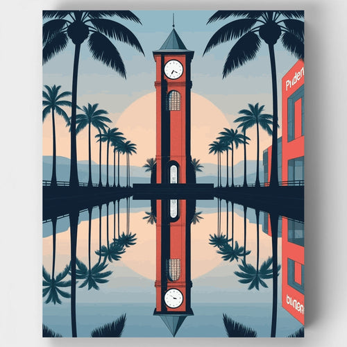 Tropical Clock Tower Sunset - Paint by Numbers Kit