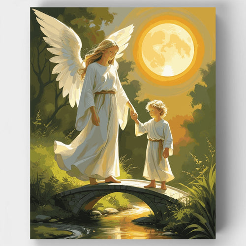 Guardian Angel and Child Crossing Bridge - Paint by Numbers Kit
