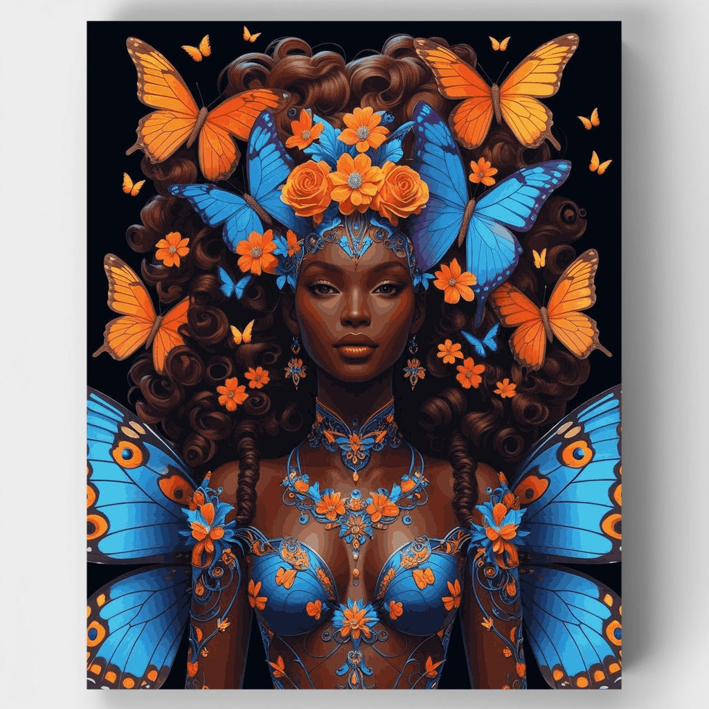 Diosa Mariposa con alas naranjas y azules - Kit de pintura por números — Estándar