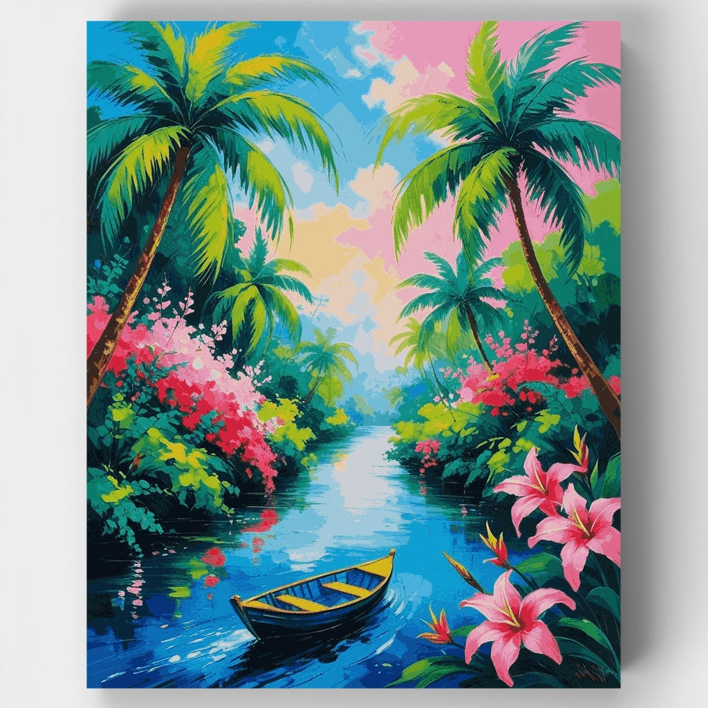 Kit de pintura por números - Escena de barco en el paraíso tropical — Estándar