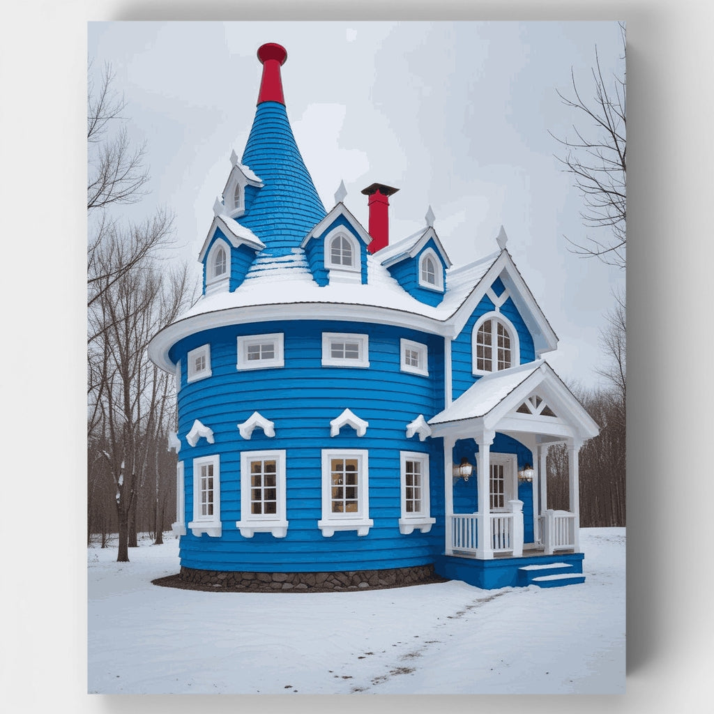 Whimsical Blue Winter House - Paint by Numbers Kit