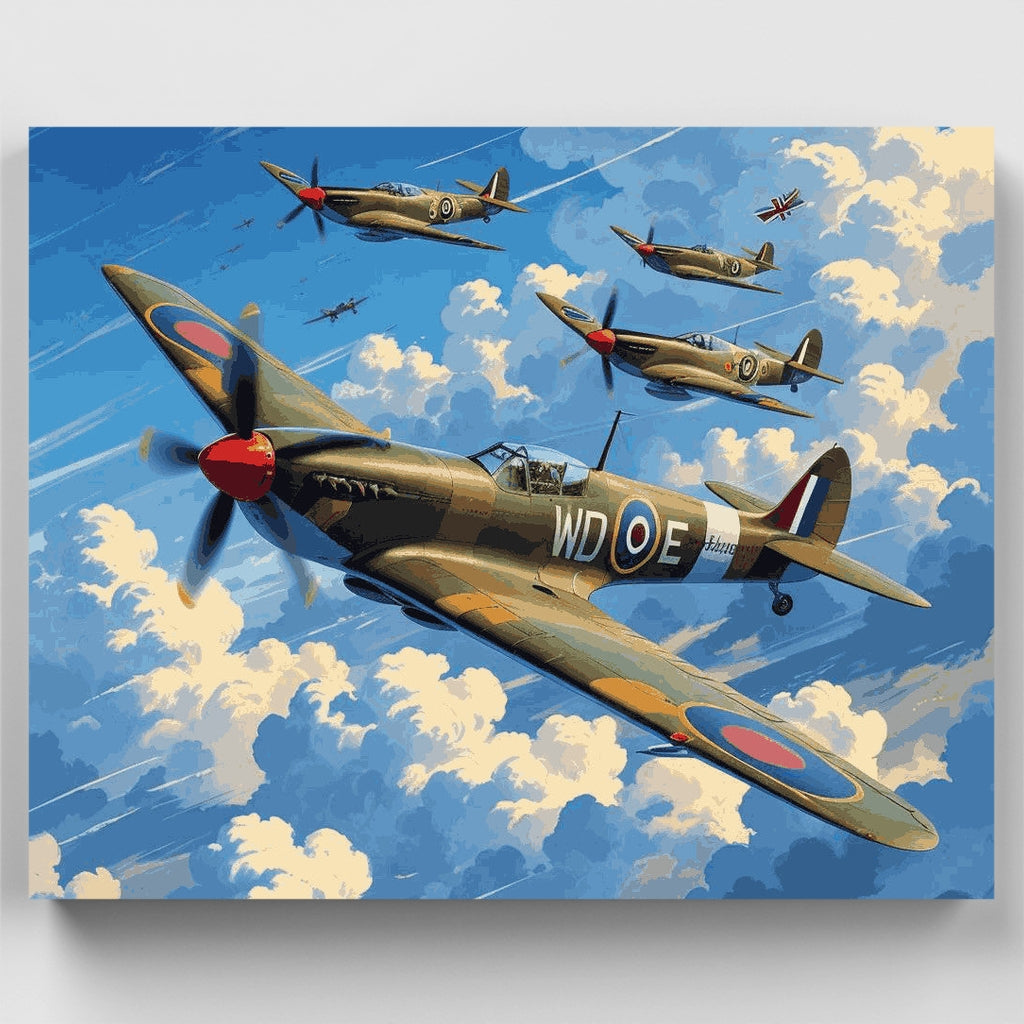 Vuelo en formación de Spitfires de la RAF - Kit de pintura por números — Estándar