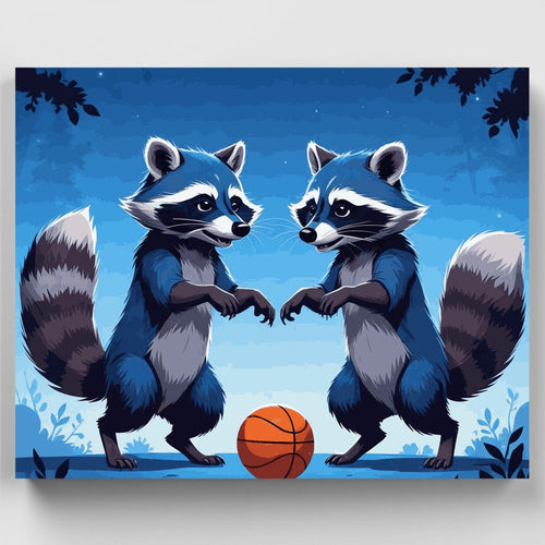 Raccoon Basketball Buddies - Paint by Numbers Kit