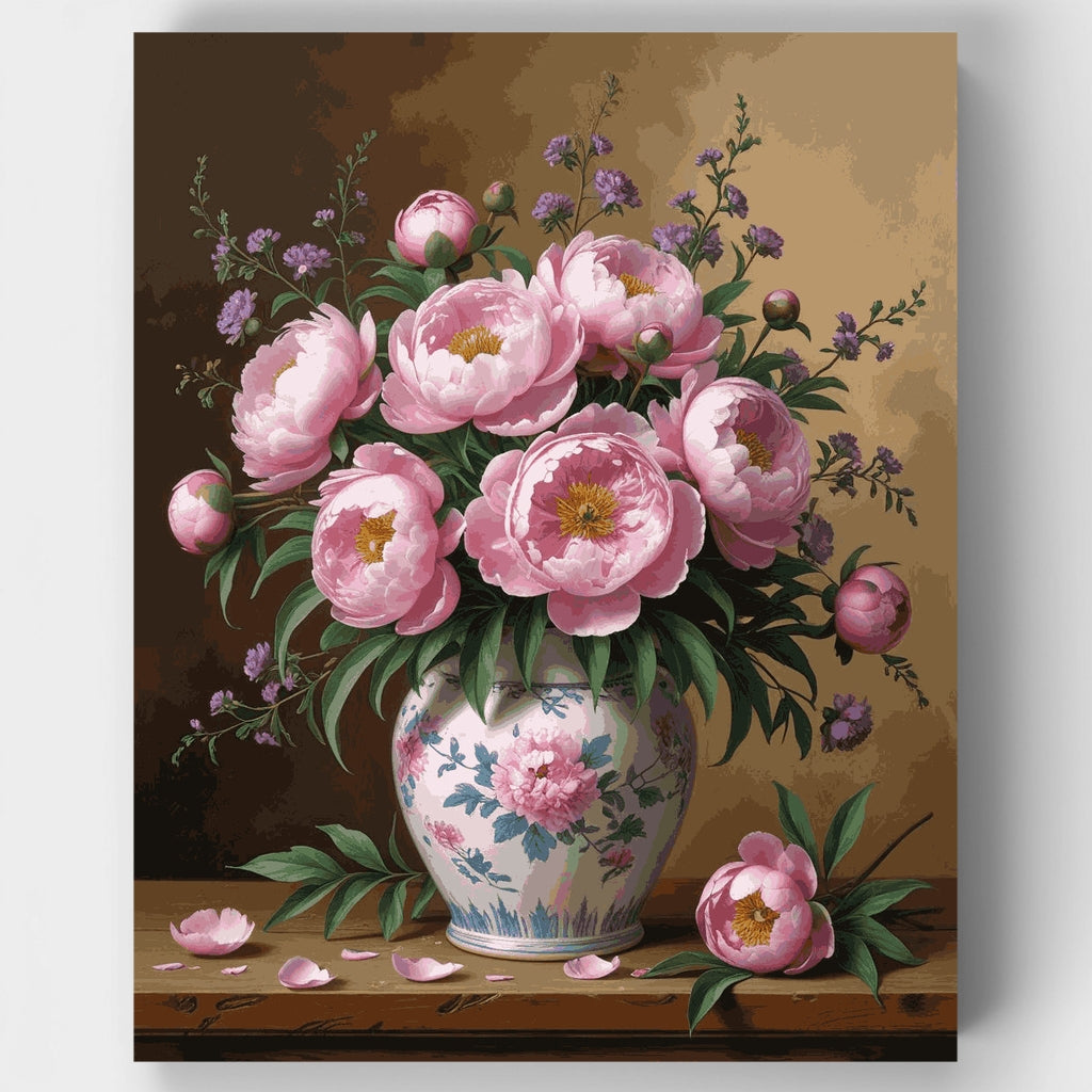 Pink Peonies in Decorative Vase - Paint by Numbers Kit