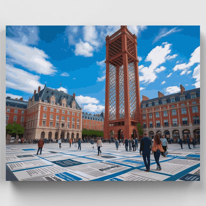 Historic Square with Red Tower - Paint by Numbers Kit