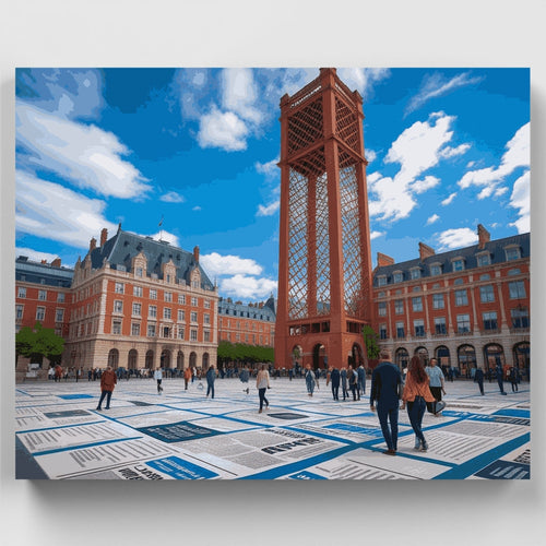 Historic Square with Red Tower - Paint by Numbers Kit