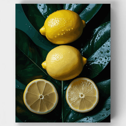 Fresh Lemons on Green Leaves - Paint by Numbers Kit