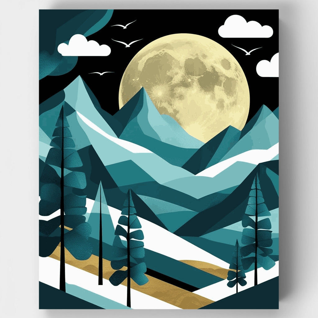 Mountain Moonlight Winter Forest - Paint by Numbers Kit
