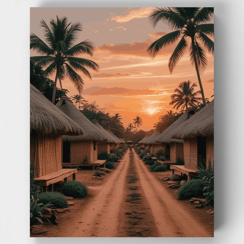 Atardecer en la aldea tropical - Kit de pintura por números — Estándar