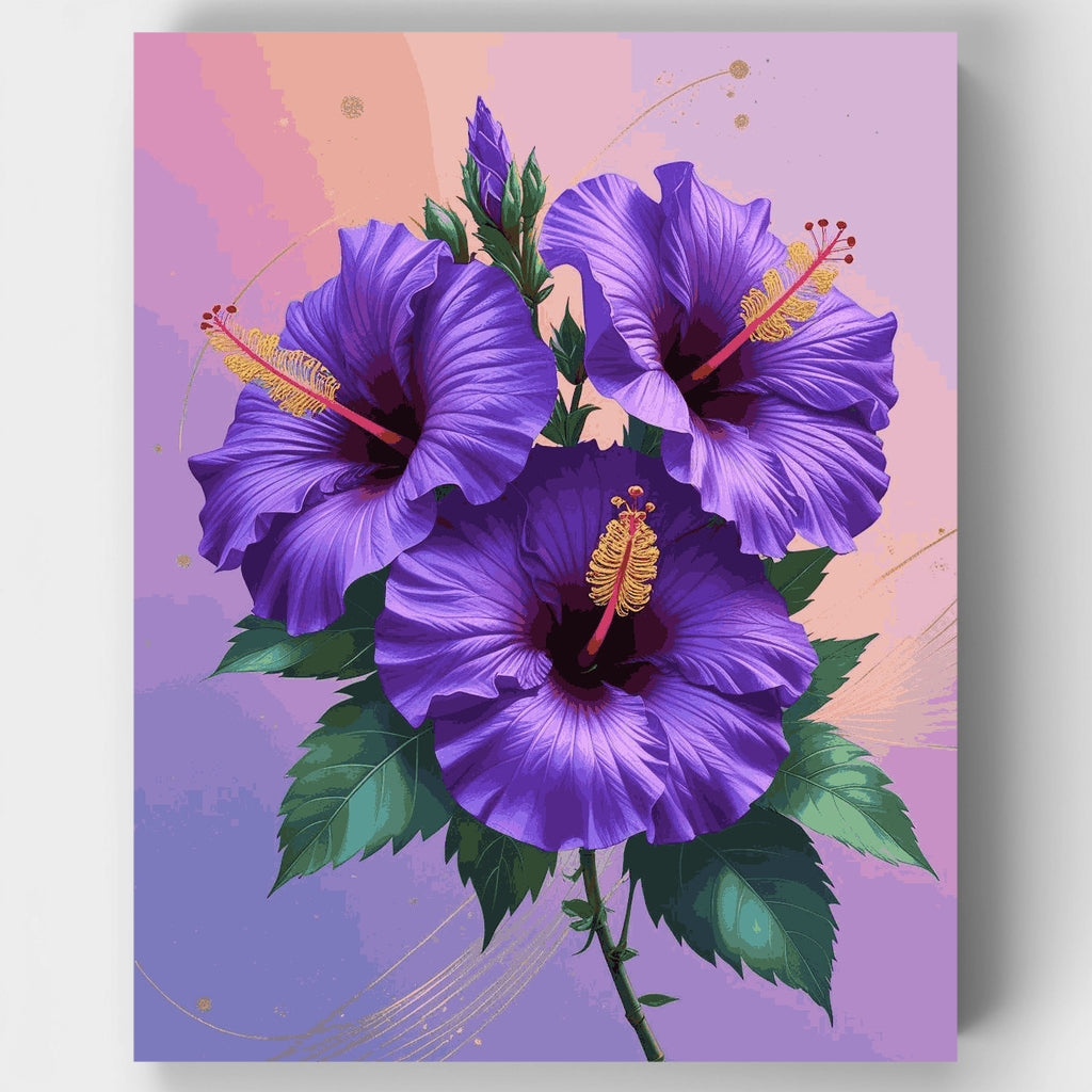 Kit de pintura por números: Flores de hibisco moradas — Estándar