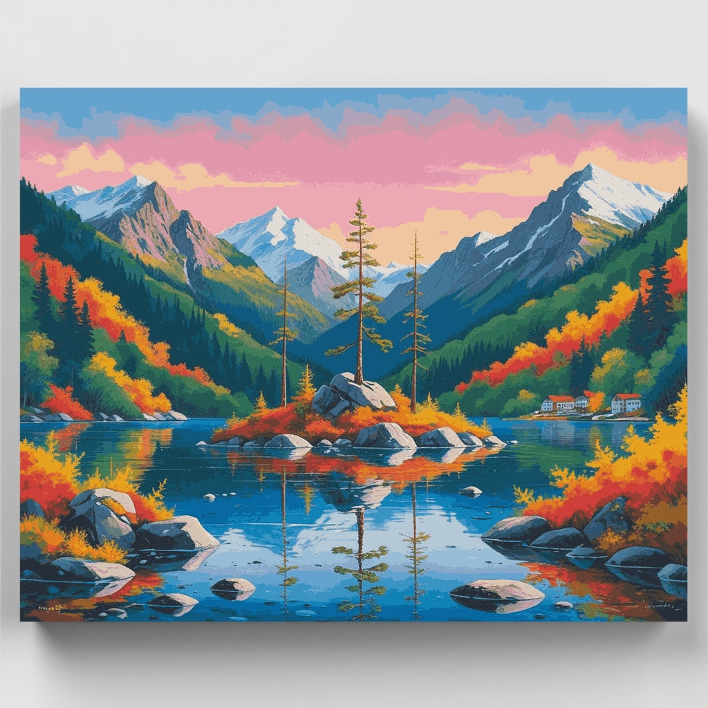 Mountain Lake Autumn Reflection - Paint by Numbers Kit