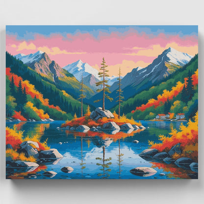 Mountain Lake Autumn Reflection - Paint by Numbers Kit