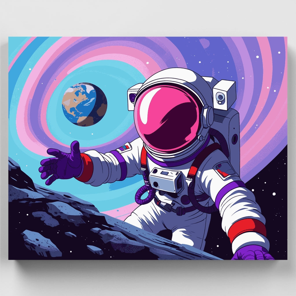 Astronauta cósmico llegando a la Tierra - Kit de pintura por números — Estándar