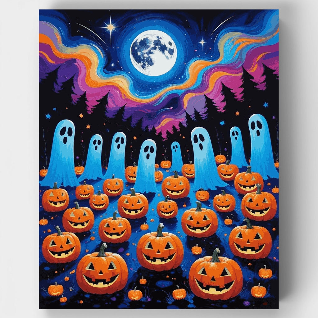 Halloween Night with Ghosts and Pumpkins - Paint by Numbers Kit