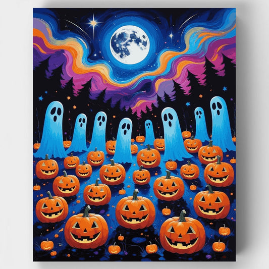 Halloween Night with Ghosts and Pumpkins - Paint by Numbers Kit