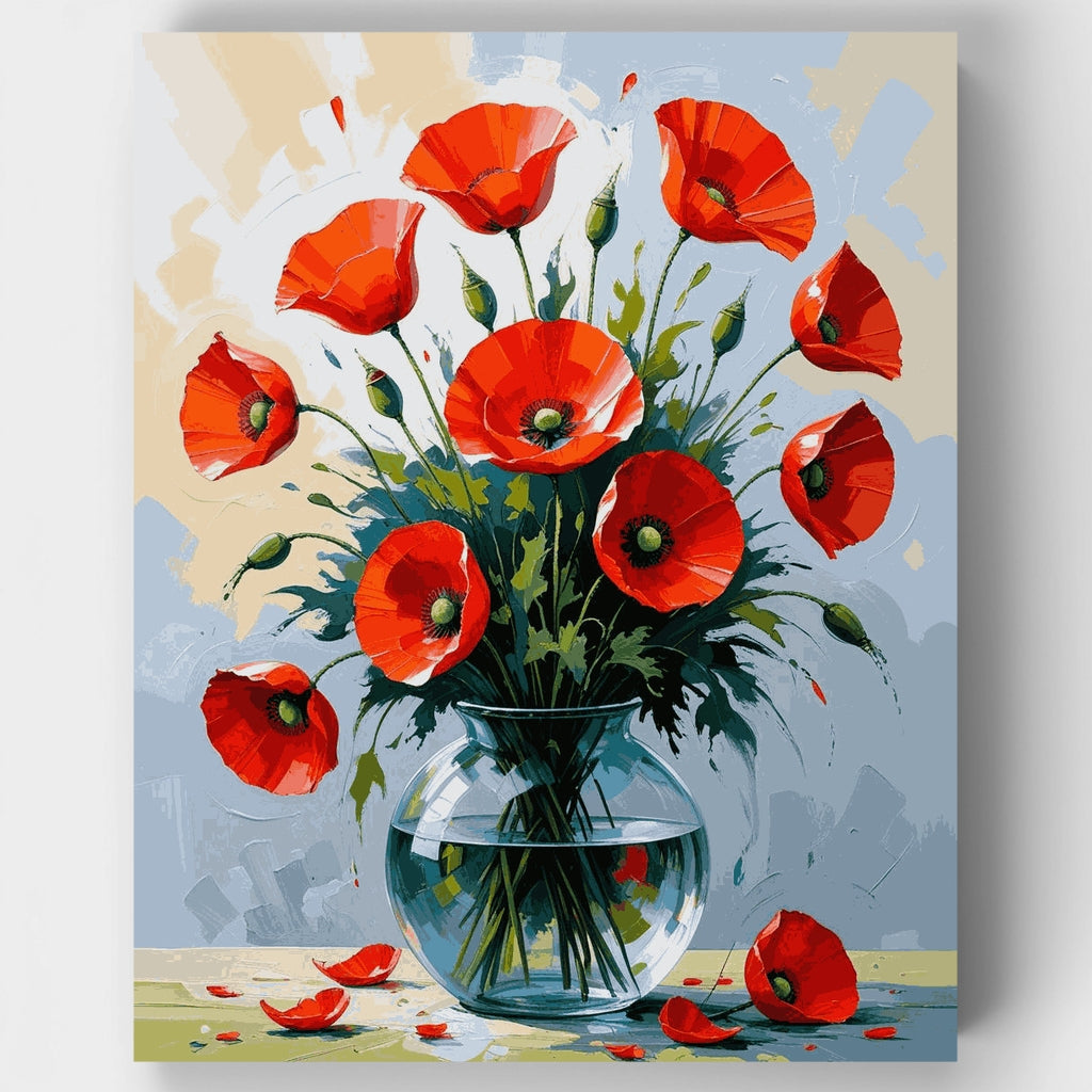 Abstract Red Poppies in Glass Vase - Paint by Numbers Kit