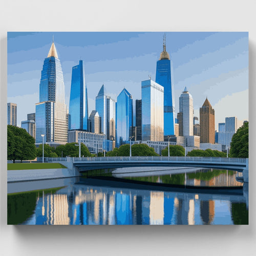 Modern City Skyline with Bridge Reflection - Paint by Numbers Kit
