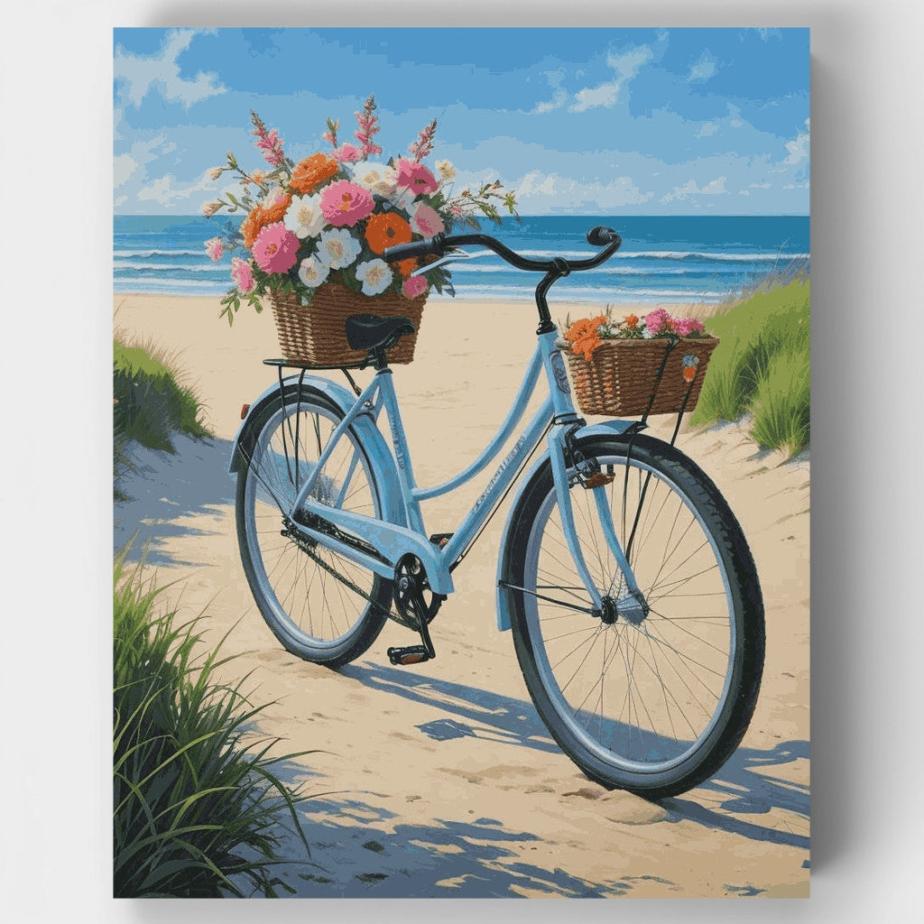 Kit de pintura por números - Bicicleta con flores en la playa — Estándar