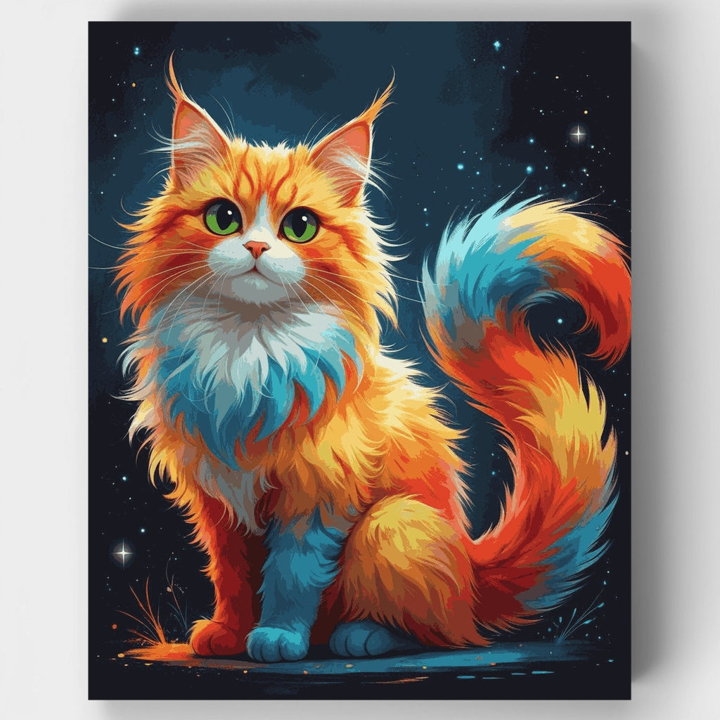 Kit de pintura por números: Gato Maine Coon cósmico con pelaje vibrante — Estándar