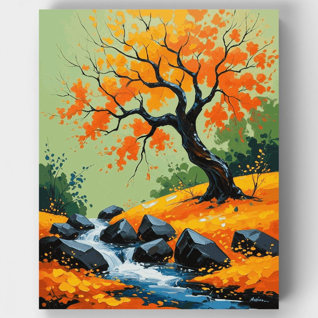 Autumn Tree by Stream - Paint by Numbers Kit