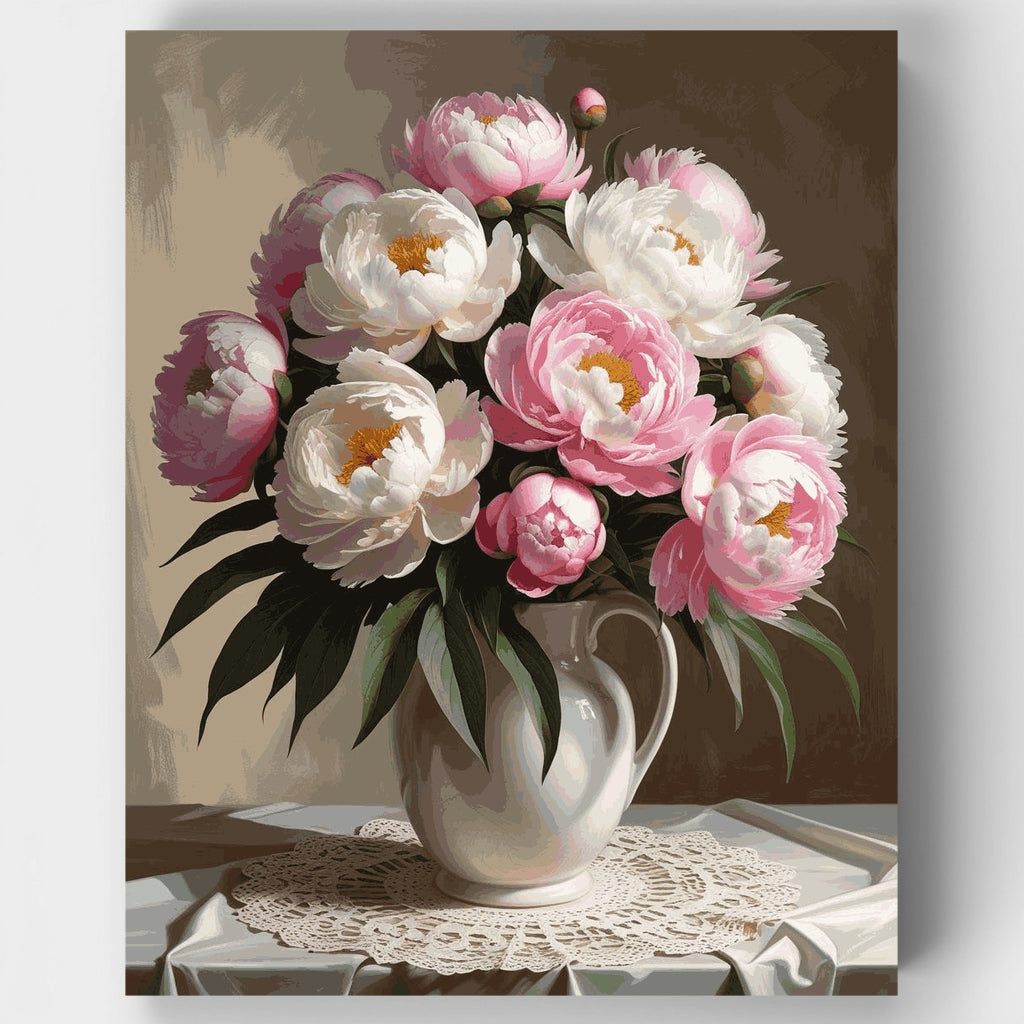 Peonías elegantes en jarra blanca - Kit de pintura por números — Estándar