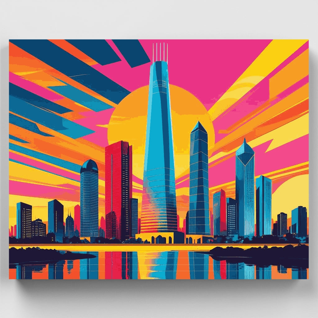 Kit de pintura por números: Horizonte urbano vibrante estilo arte pop — Estándar