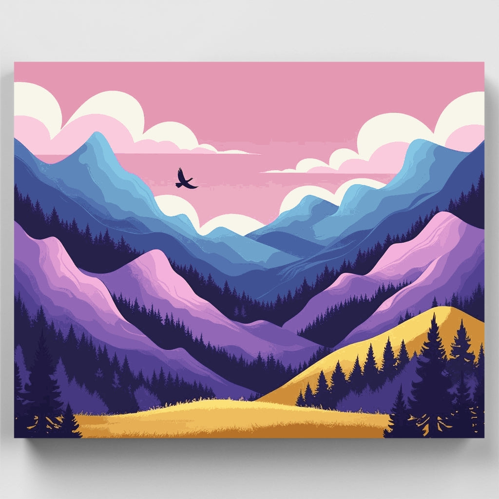 Dreamy Mountain Valley at Sunset - Paint by Numbers Kit