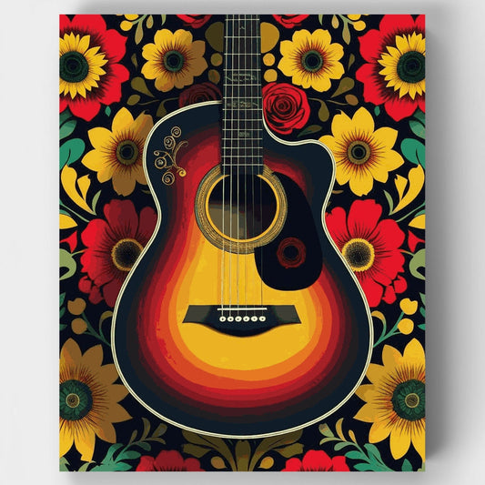 Folk Guitar and Sunflowers - Paint by Numbers Kit
