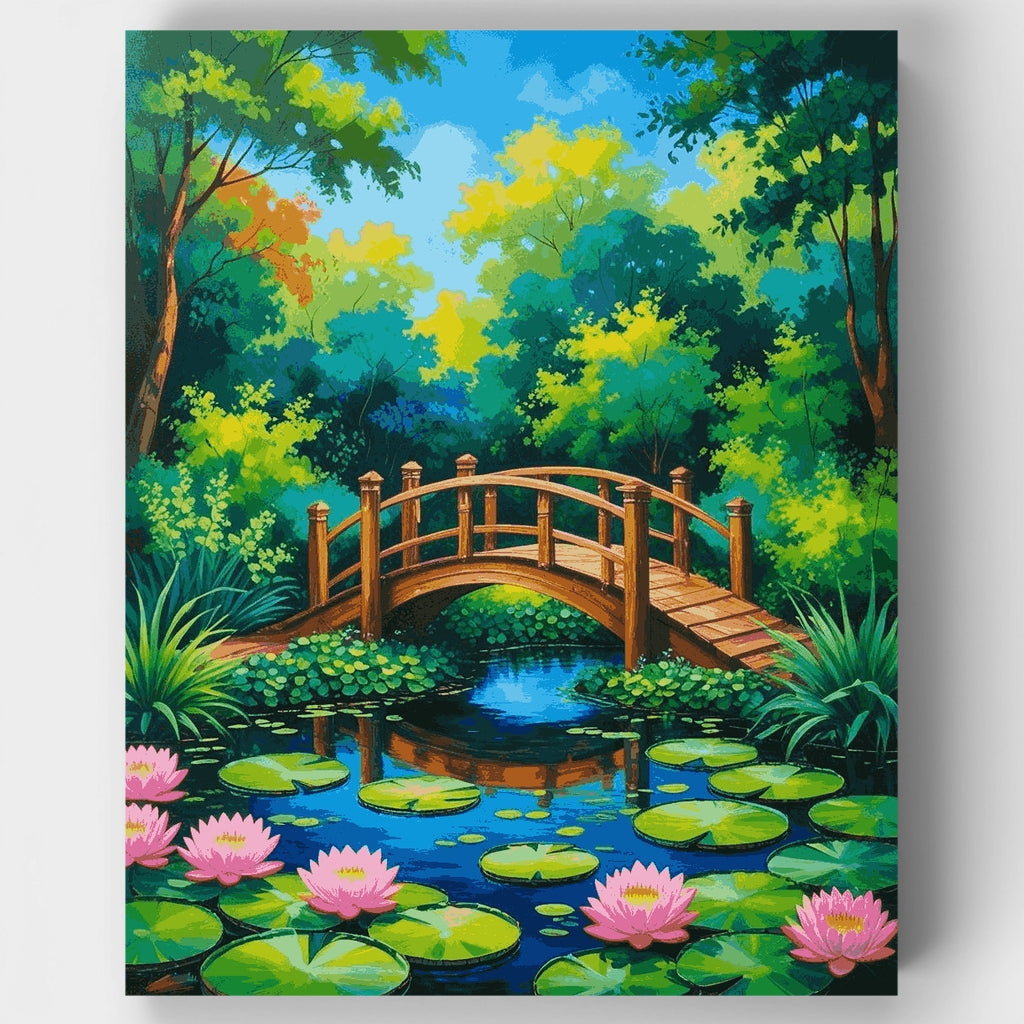 Tranquil Garden Bridge with Water Lilies - Paint by Numbers Kit