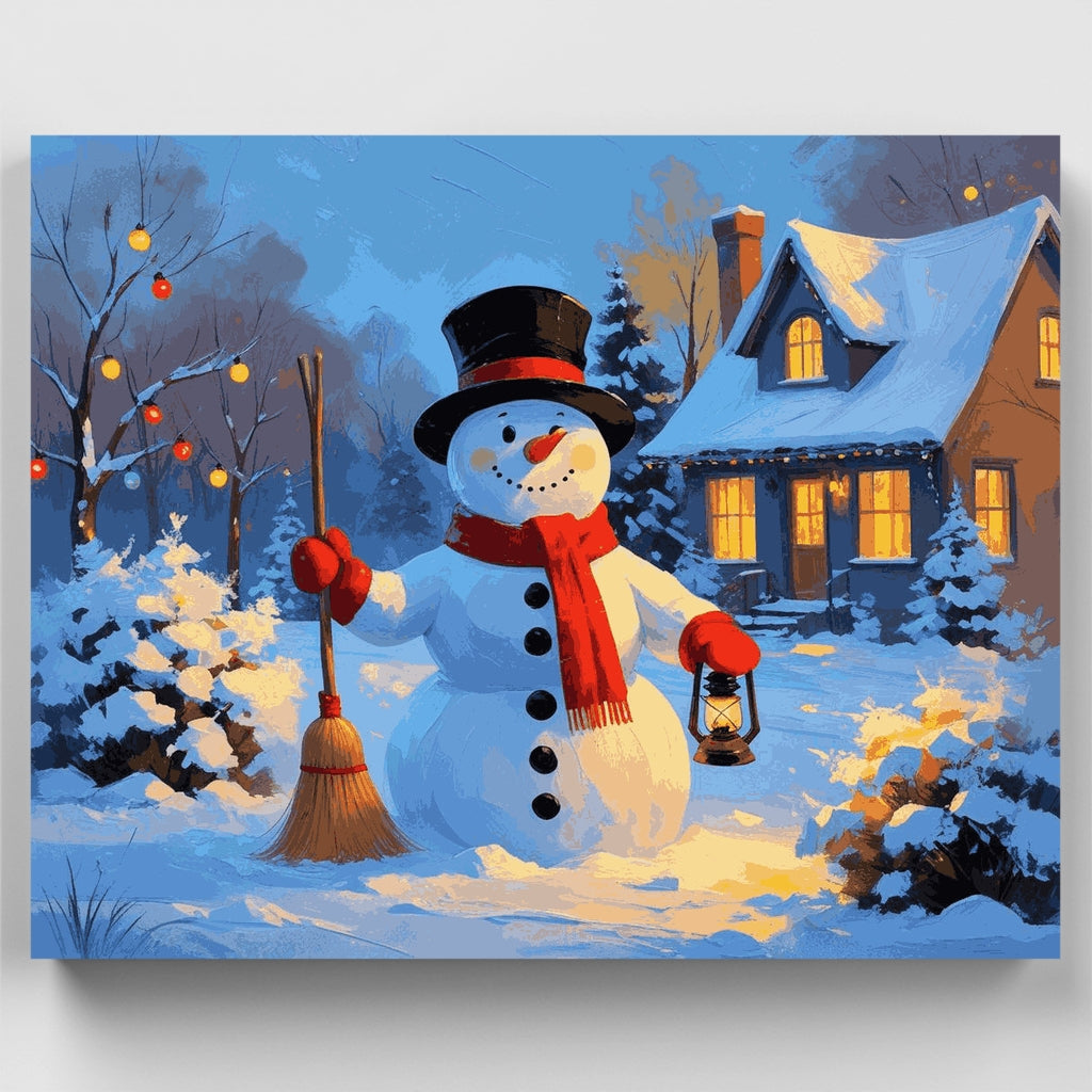 Muñeco de nieve invernal con farol - Kit de pintura por números — Estándar