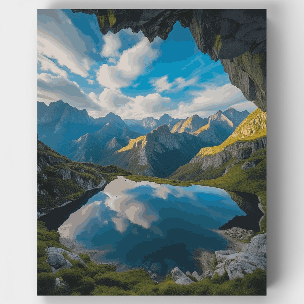 Kit de pintura por números - Vista de la cueva del lago de montaña — Estándar