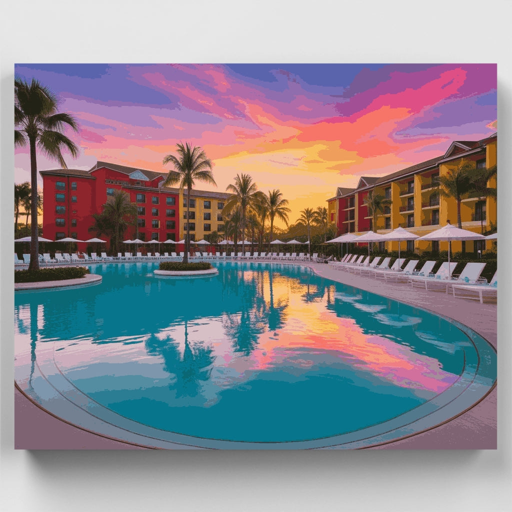 Paraíso Tropical en el Resort al Atardecer - Kit de Pintura por Números — Estándar