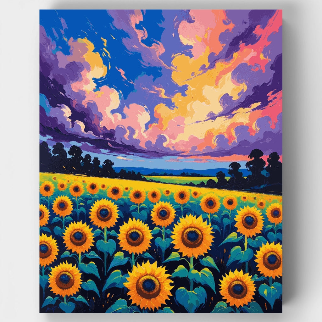 Kit de pintura por números - Atardecer en campo de girasoles — Estándar