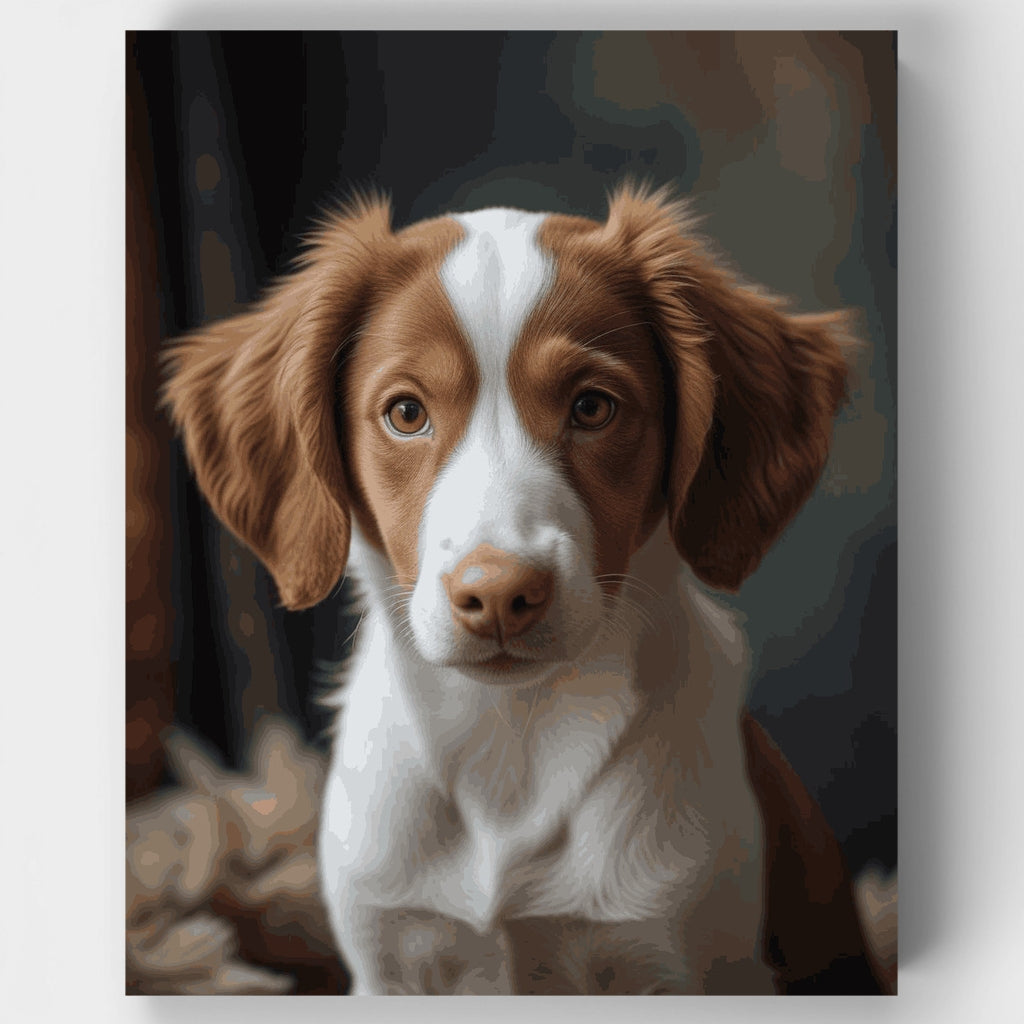 Cachorro de spaniel marrón y blanco dulce - Kit de pintura por números — Estándar