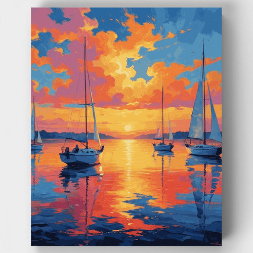 Harbor Sailboats at Dusk - Paint by Numbers Kit