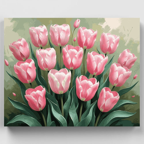 Soft Pink Tulips Cluster - Paint by Numbers Kit