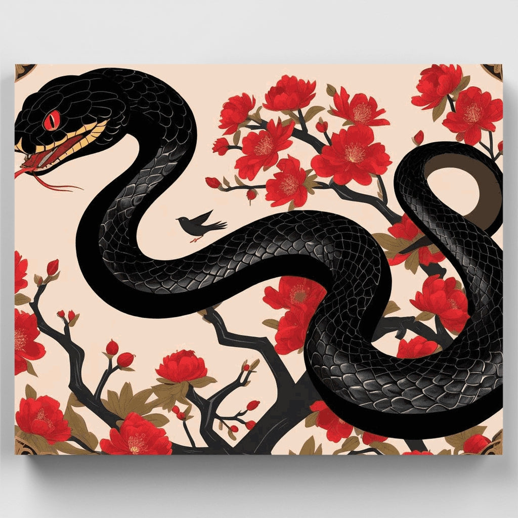 Serpiente mística y flores de cerezo - Kit de pintura por números — Estándar