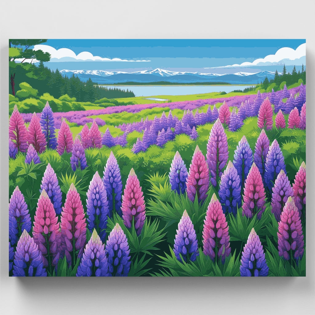 Paisaje de campo de lupinos - Kit de pintura por números — Estándar