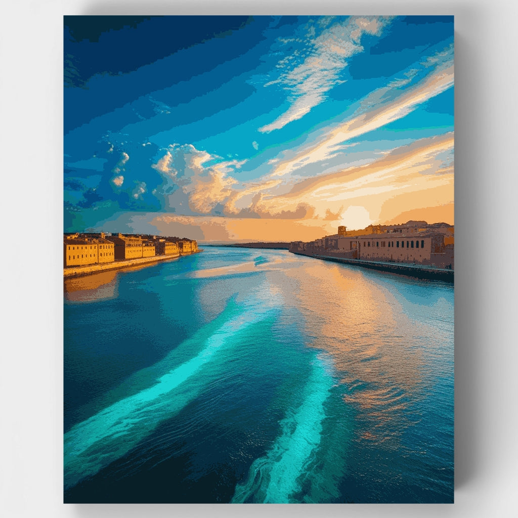 Atardecer en el puerto mediterráneo - Kit de pintura por números — Estándar