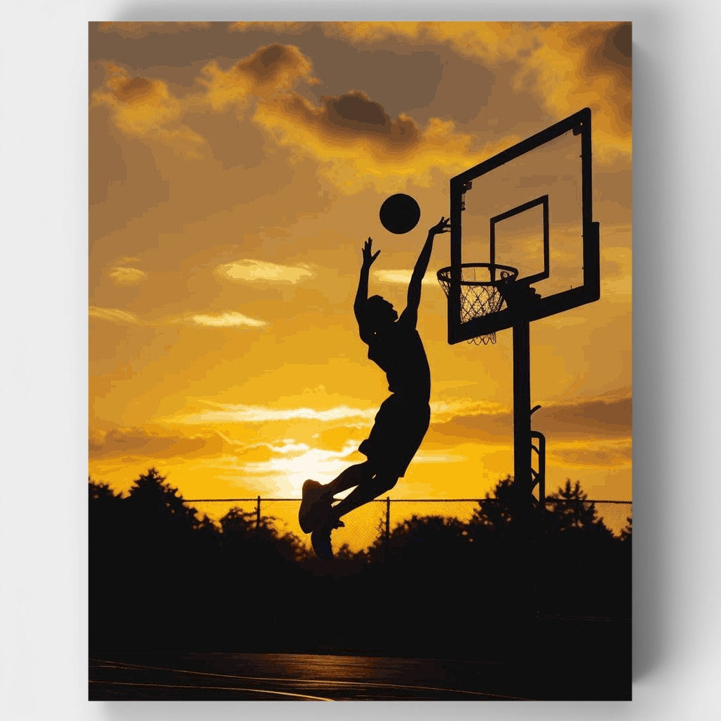 Kit de pintura por números - Silueta de baloncesto al atardecer — Estándar