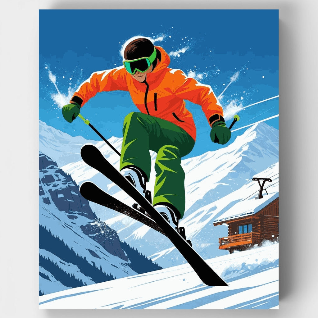 Kit de pintura por números - Salto de esquí en nieve polvo — Estándar