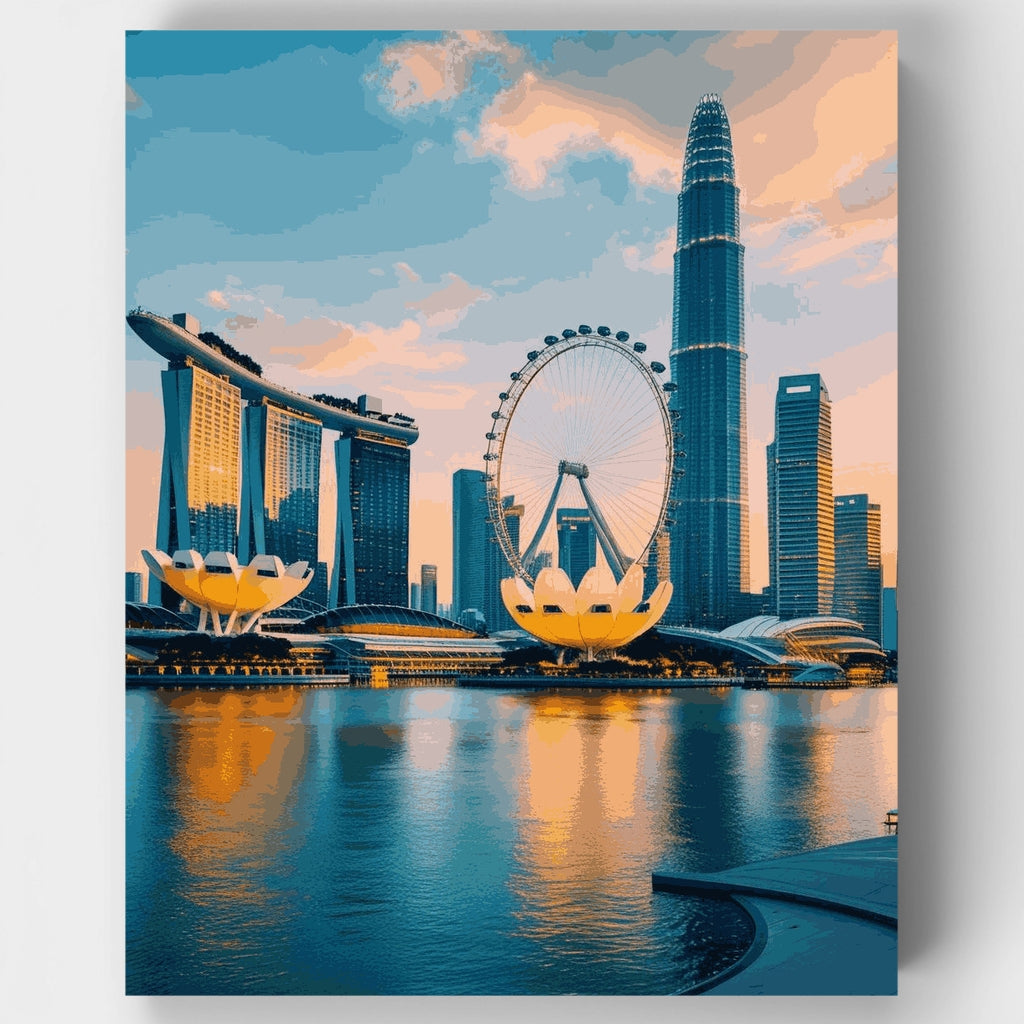 Horizonte de Singapur al atardecer - Kit de pintura por números — Estándar