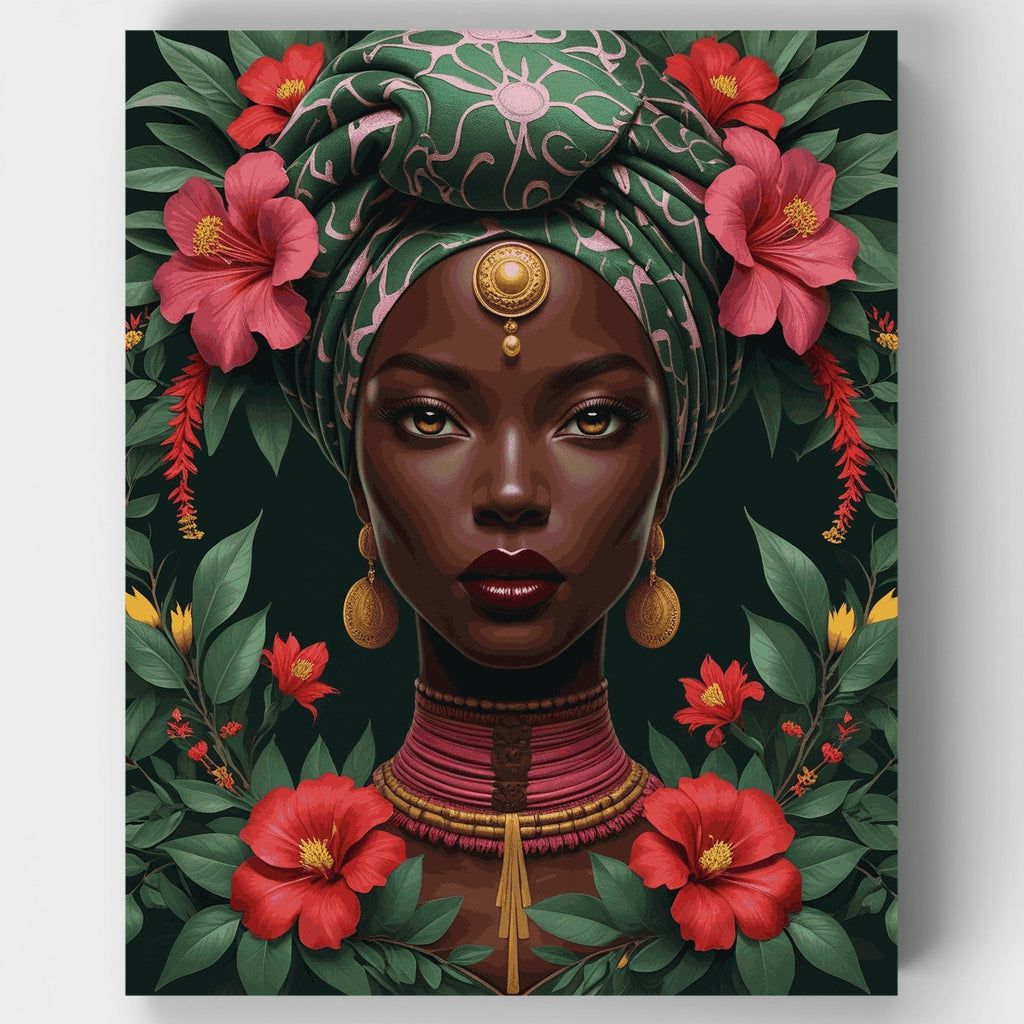 Reina africana con flores de hibisco - Kit de pintura por números — Estándar