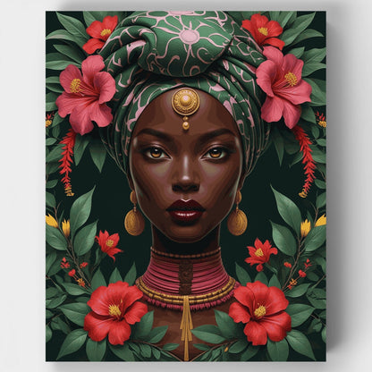 African Queen with Hibiscus Flowers - Paint by Numbers Kit