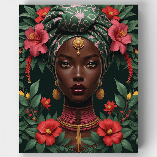 African Queen with Hibiscus Flowers - Paint by Numbers Kit