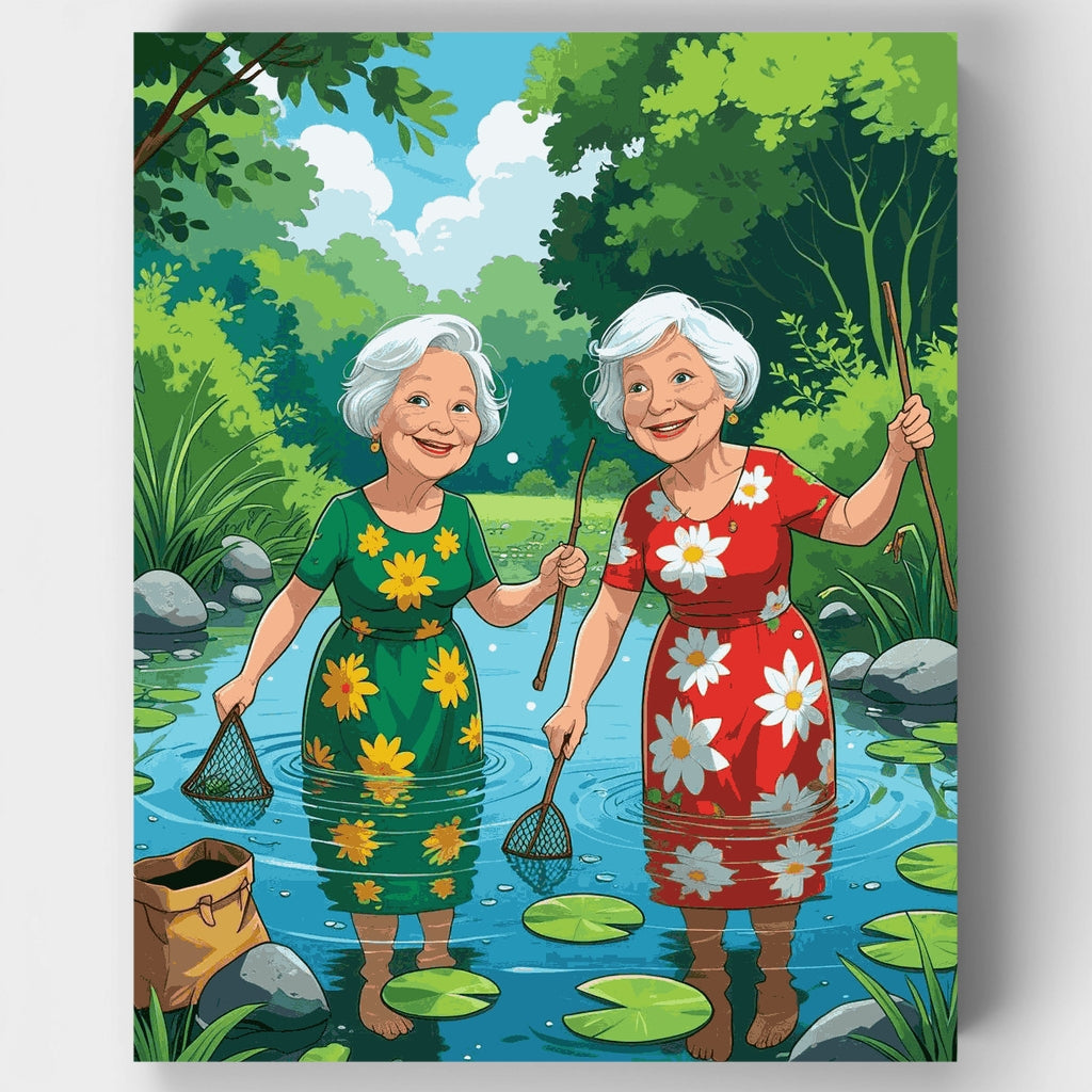 Elderly Women Pond Fishing Adventure - Paint by Numbers Kit