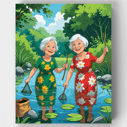 Elderly Women Pond Fishing Adventure - Paint by Numbers Kit