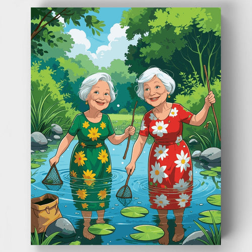 Elderly Women Pond Fishing Adventure - Paint by Numbers Kit