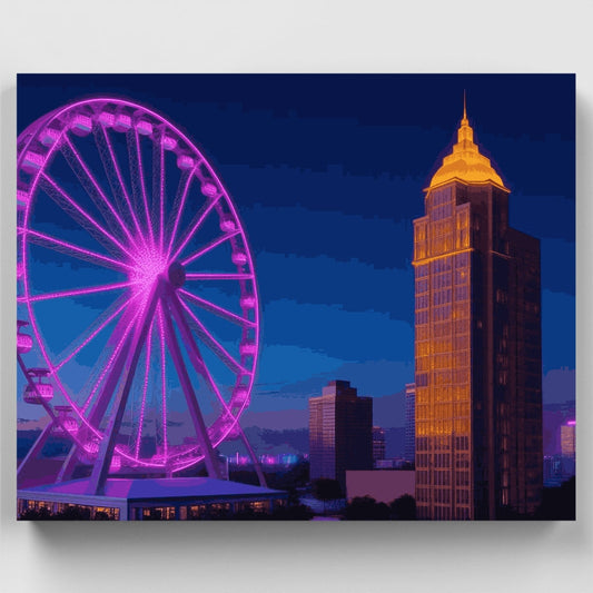 Atlanta Skyline with Ferris Wheel at Night - Paint by Numbers Kit